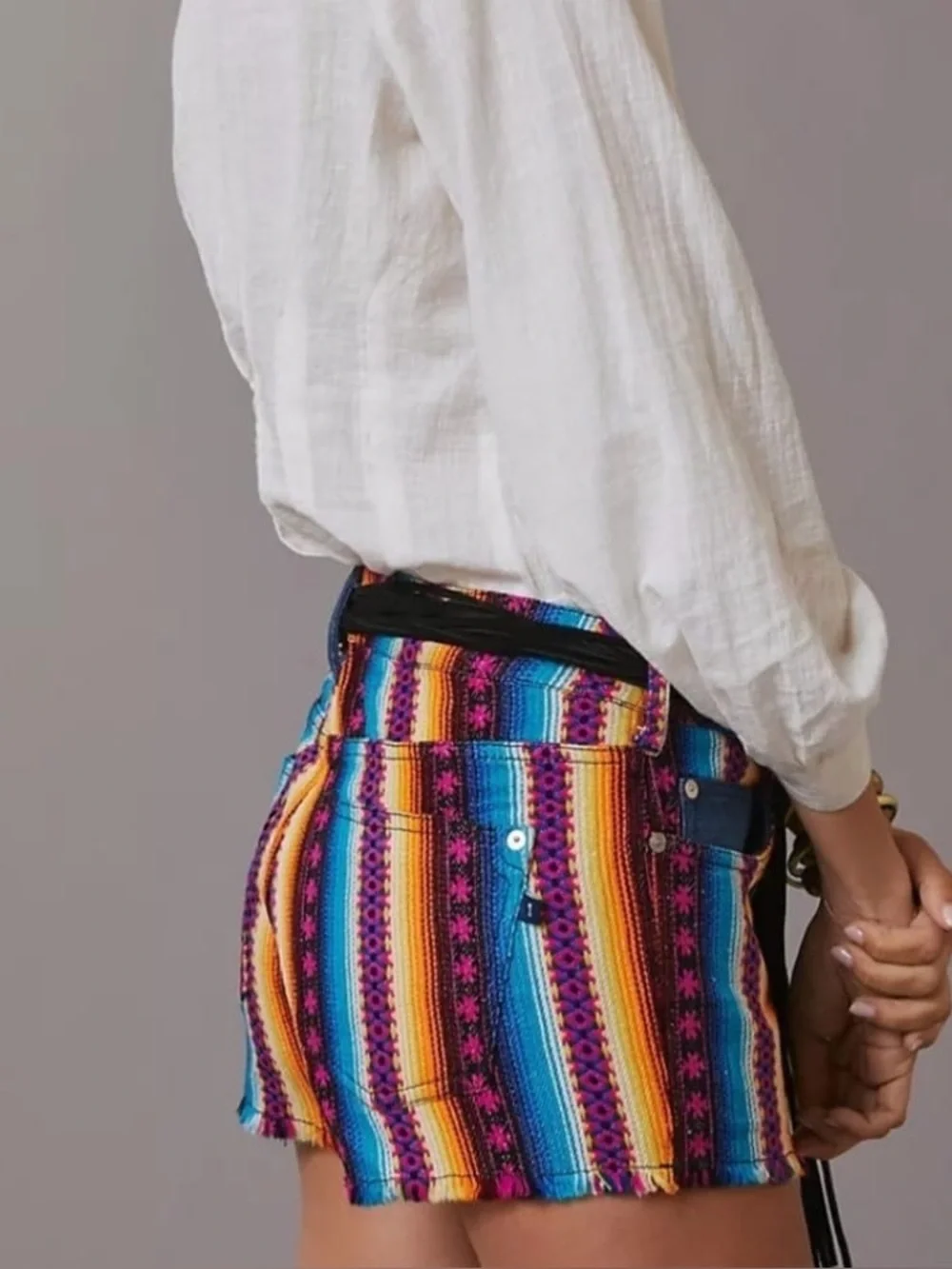 Anthropologie Multicolor Striped Festival Jean Shorts - Picture 2 of 11